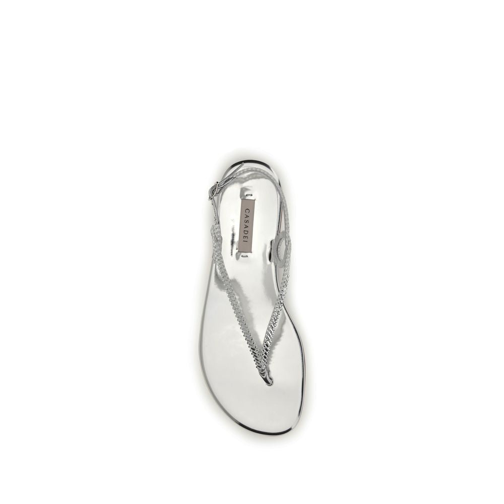 Casadei Silver Calf Leather Bos Taurus Flat Women's Sandals