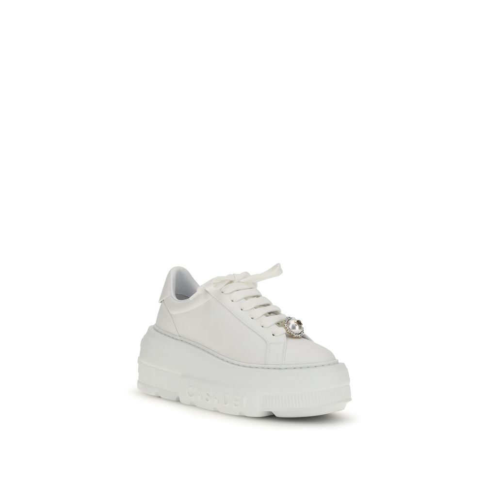 Casadei White Calf Leather Bos Taurus Platform Women's Sneakers