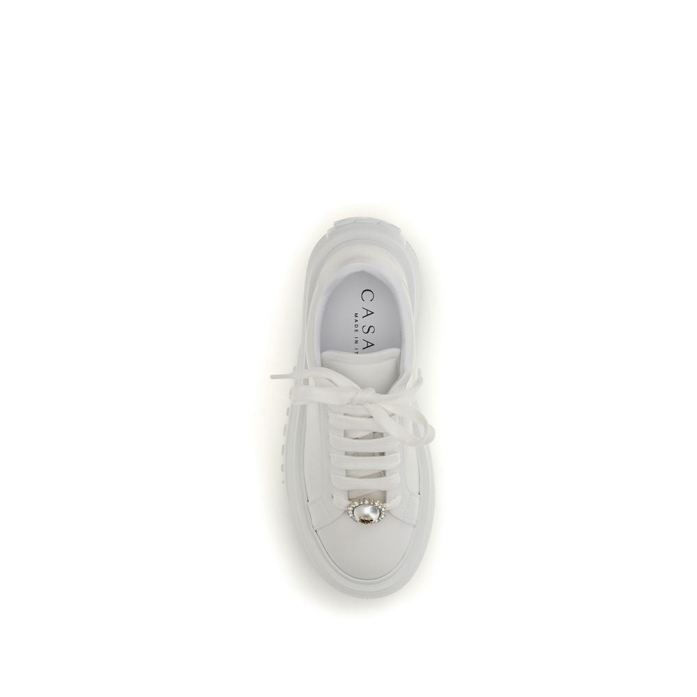 Casadei White Calf Leather Bos Taurus Platform Women's Sneakers