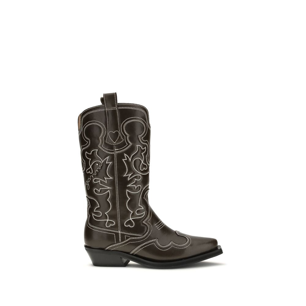 Ganni Brown Polyurethane Lace-Up Women's Boots
