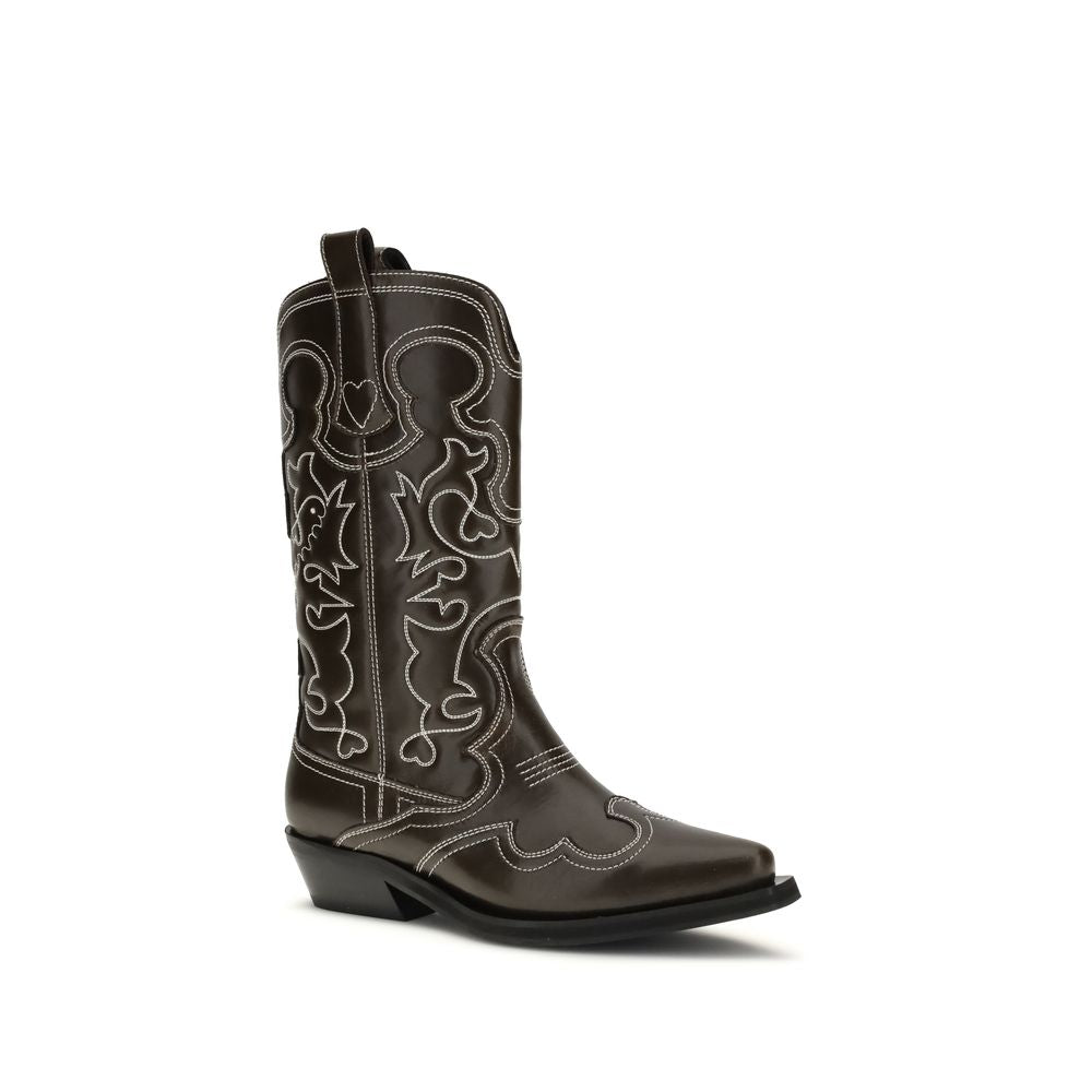 Ganni Brown Polyurethane Lace-Up Women's Boots
