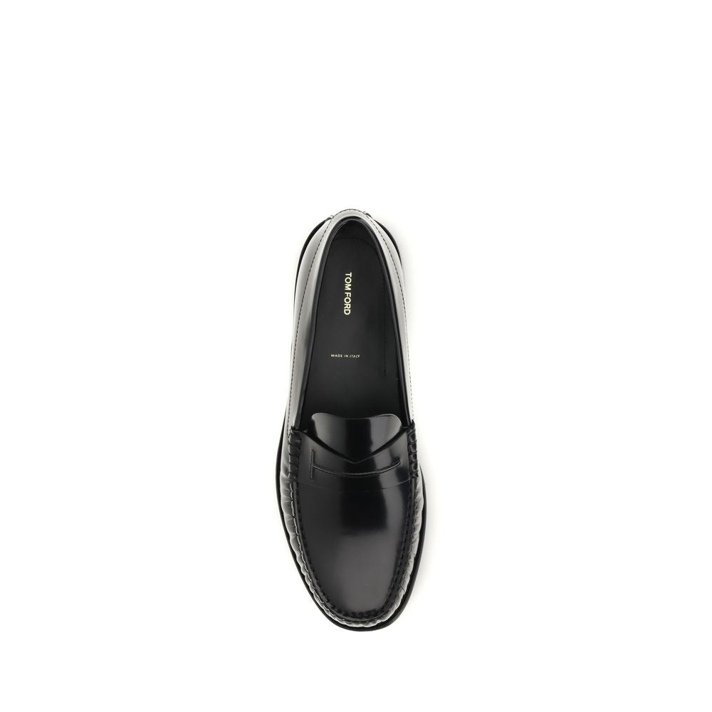 Tom Ford Black Calf Leather Bos Taurus Slip-On Men's Loafers