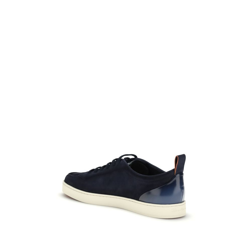 Santoni Blue Calf Leather Bos Taurus Low Top Men's Sneakers