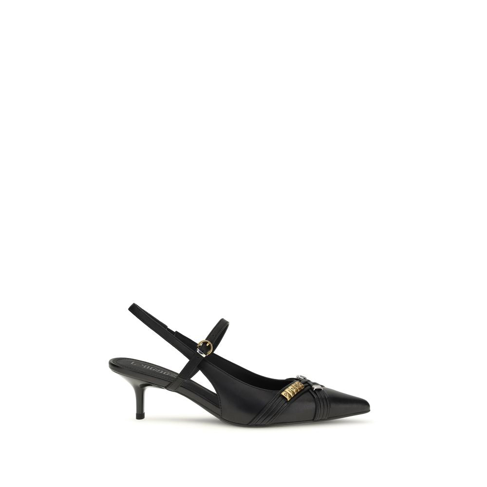 PINKO Black Calf Leather Bos Taurus Mid Heel Women's Pumps