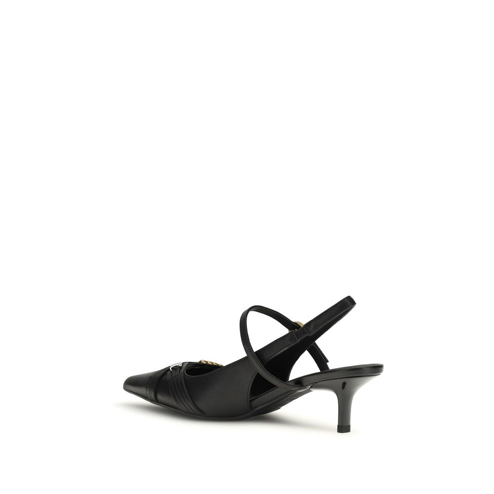 PINKO Black Calf Leather Bos Taurus Mid Heel Women's Pumps