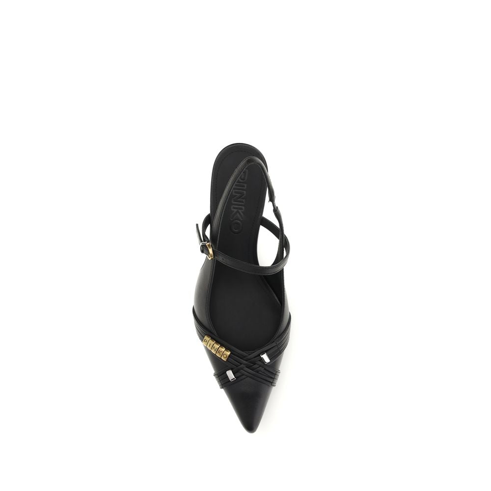 PINKO Black Calf Leather Bos Taurus Mid Heel Women's Pumps