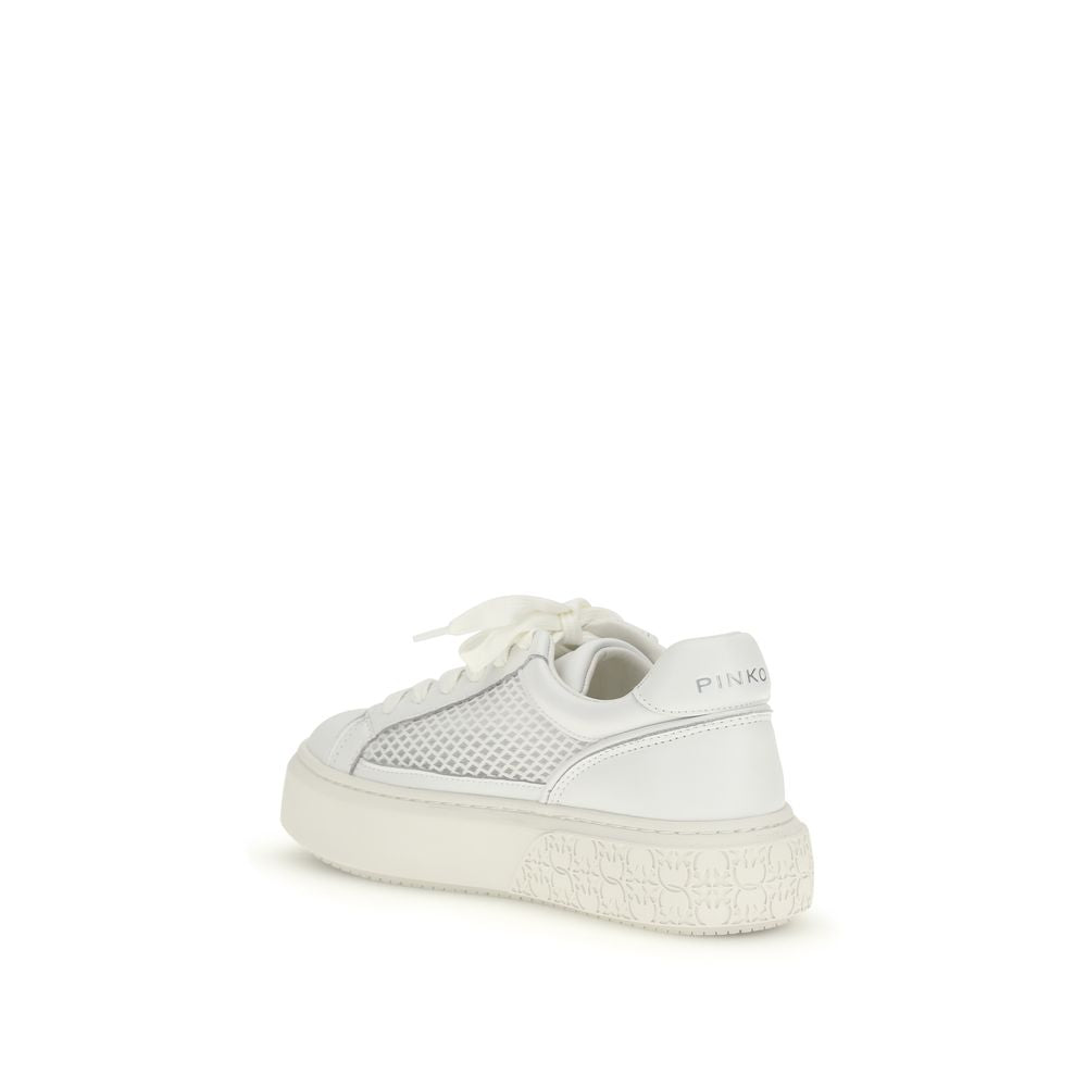 PINKO White Calf Leather Bos Taurus Platform Women's Sneakers