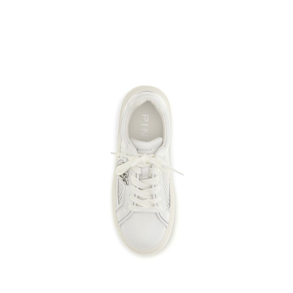 PINKO White Calf Leather Bos Taurus Platform Women's Sneakers