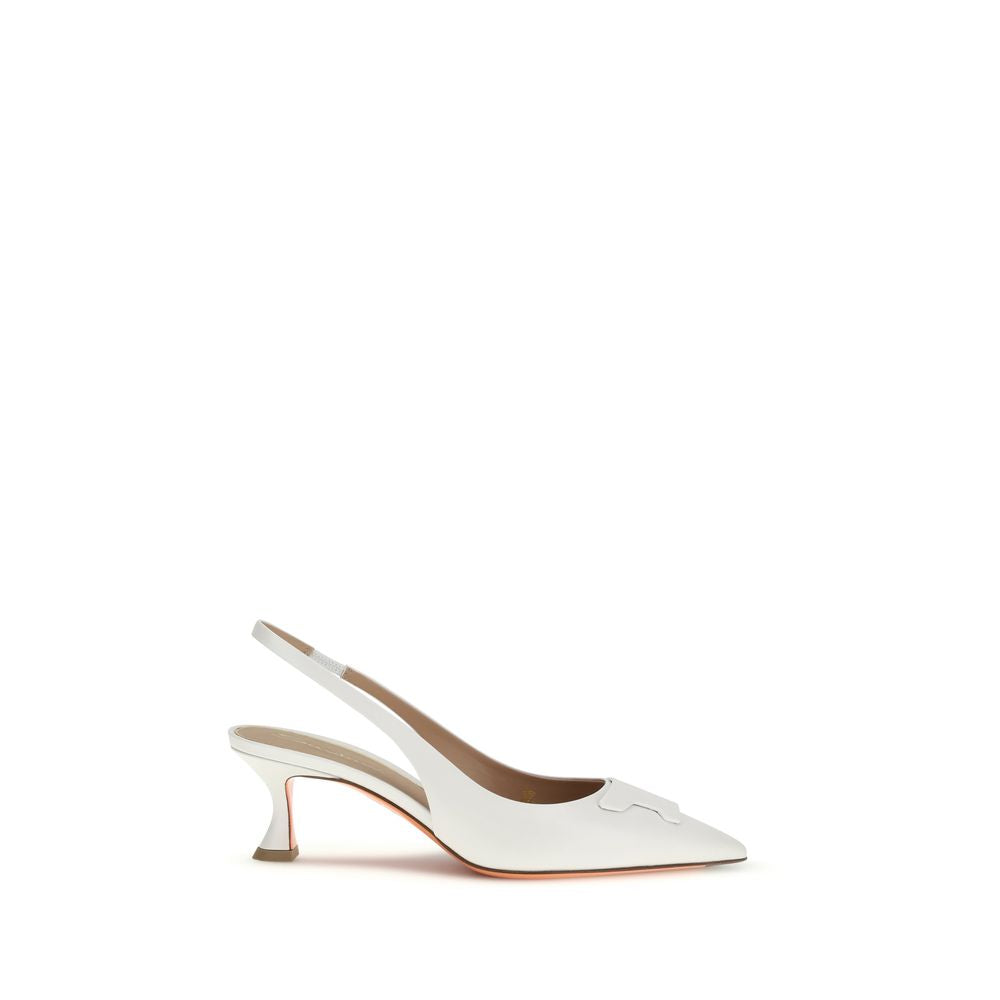 Santoni White Calf Leather Bos Taurus Mid Heel Women's Pumps