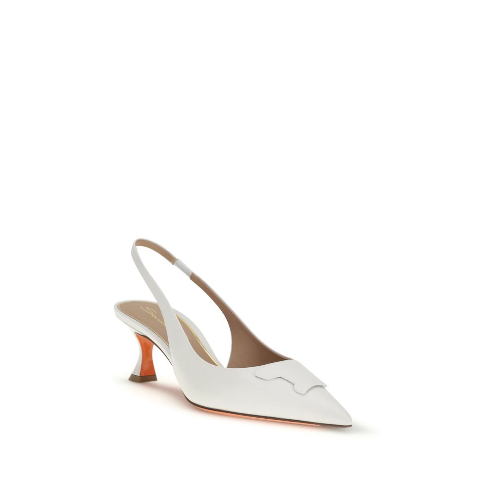 Santoni White Calf Leather Bos Taurus Mid Heel Women's Pumps