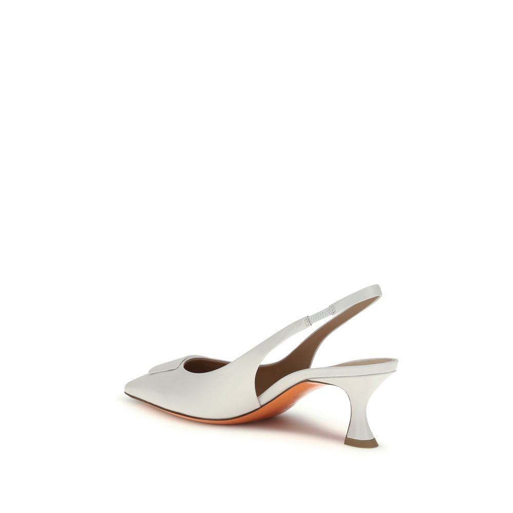 Santoni White Calf Leather Bos Taurus Mid Heel Women's Pumps