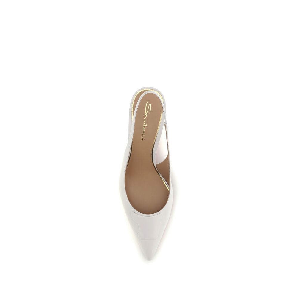 Santoni White Calf Leather Bos Taurus Mid Heel Women's Pumps
