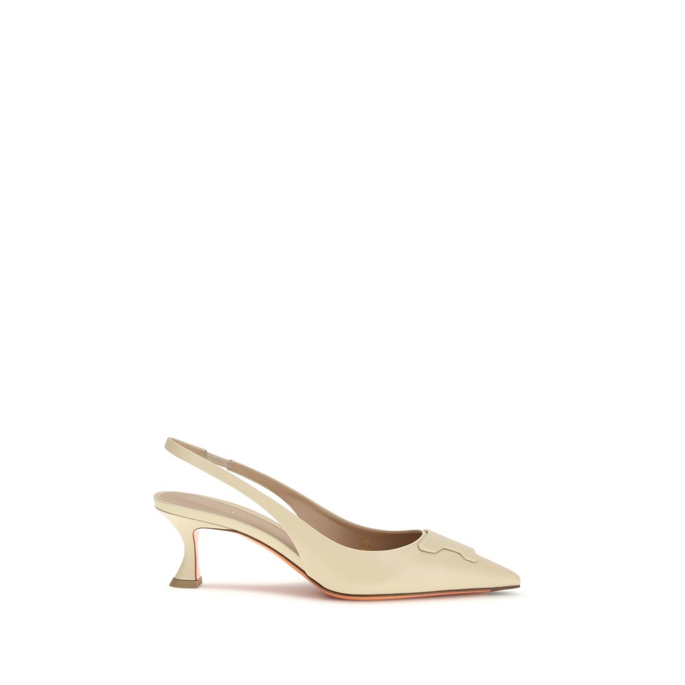 Santoni Beige Calf Leather Bos Taurus Mid Heel Women's Pumps
