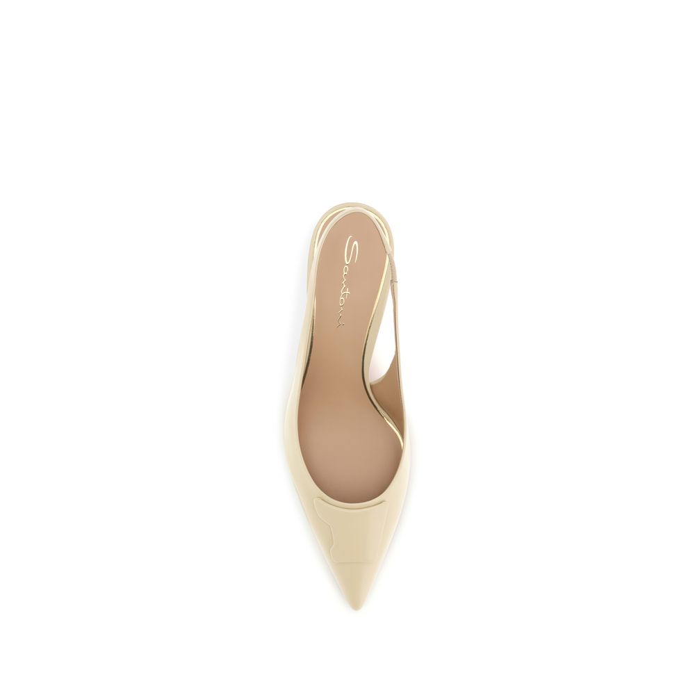 Santoni Beige Calf Leather Bos Taurus Mid Heel Women's Pumps