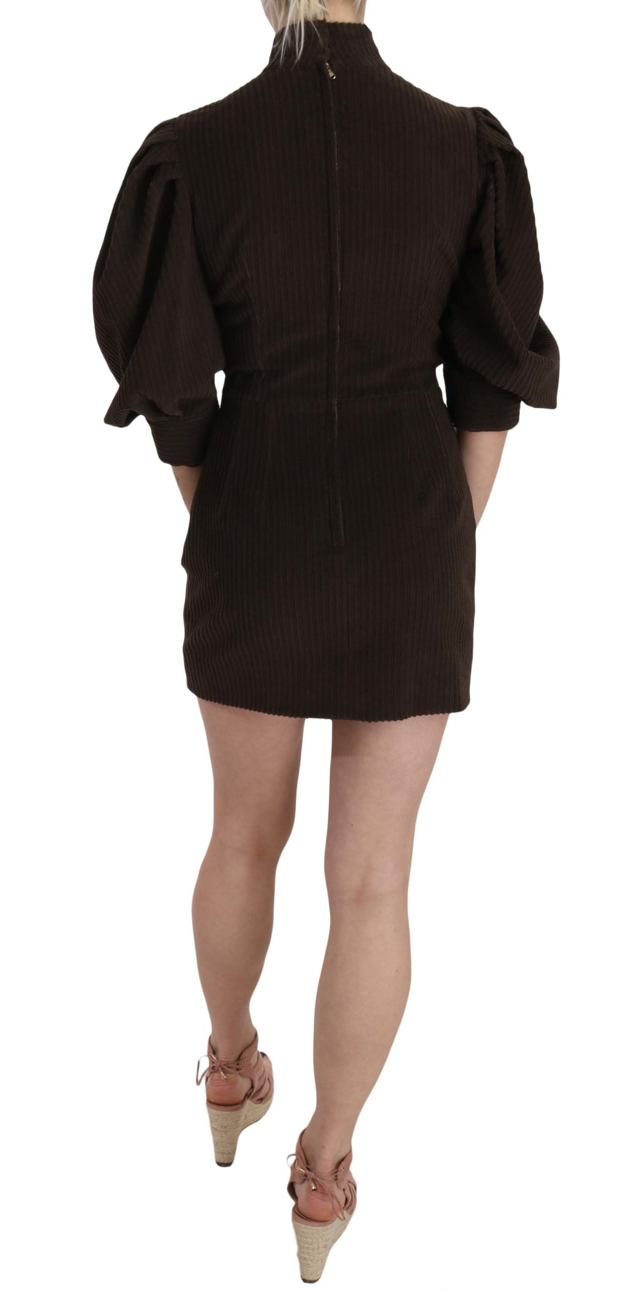 Dolce & Gabbana Brown Corduroy Bodycon Cotton Mini Women's Dress