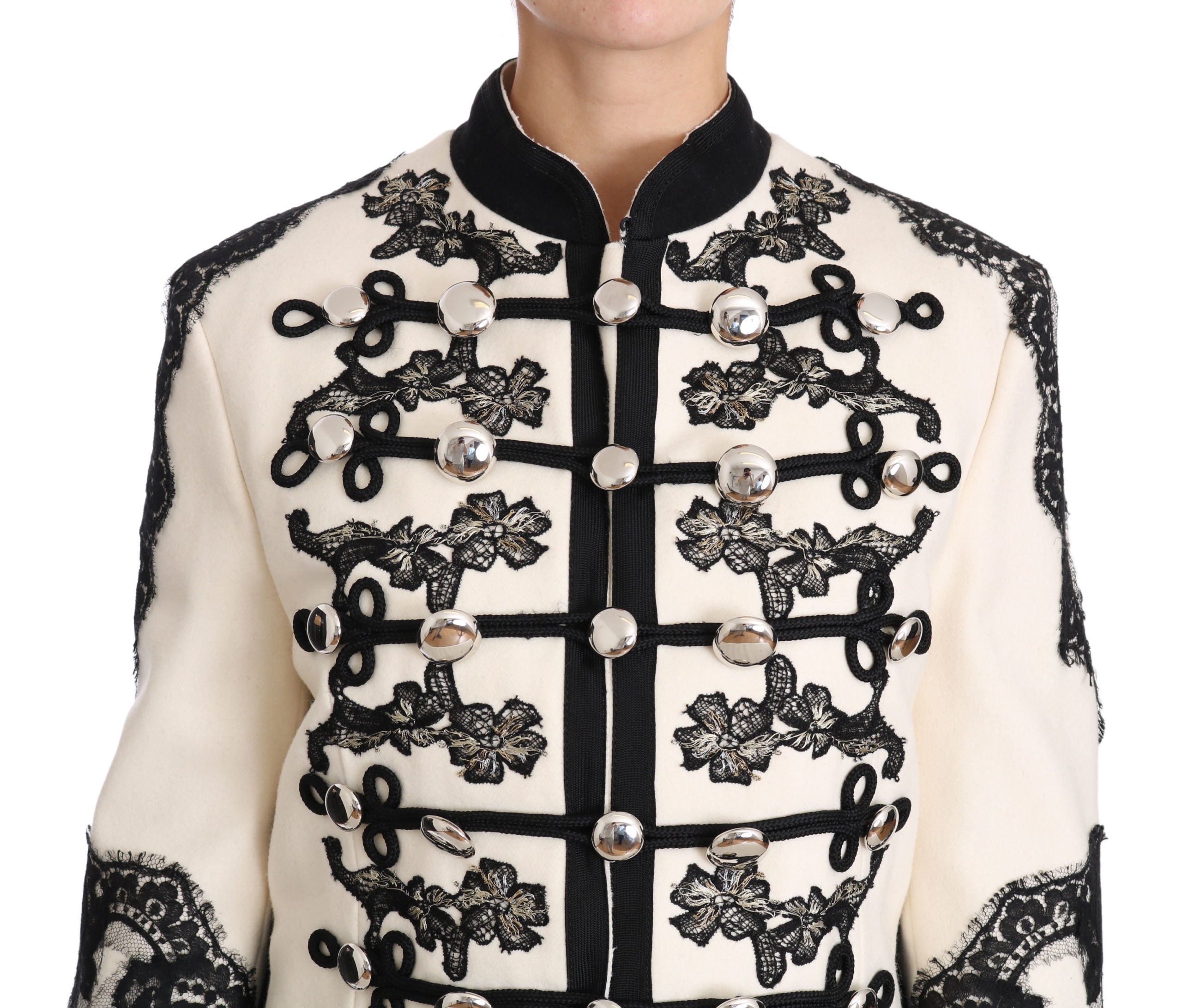 Dolce & Gabbana White Wool Black Floral Baroque Women's Jacket
