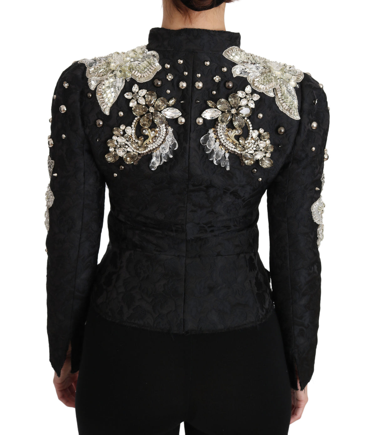 Dolce & Gabbana Black Jacquard Crystal Floral Women's Jacket