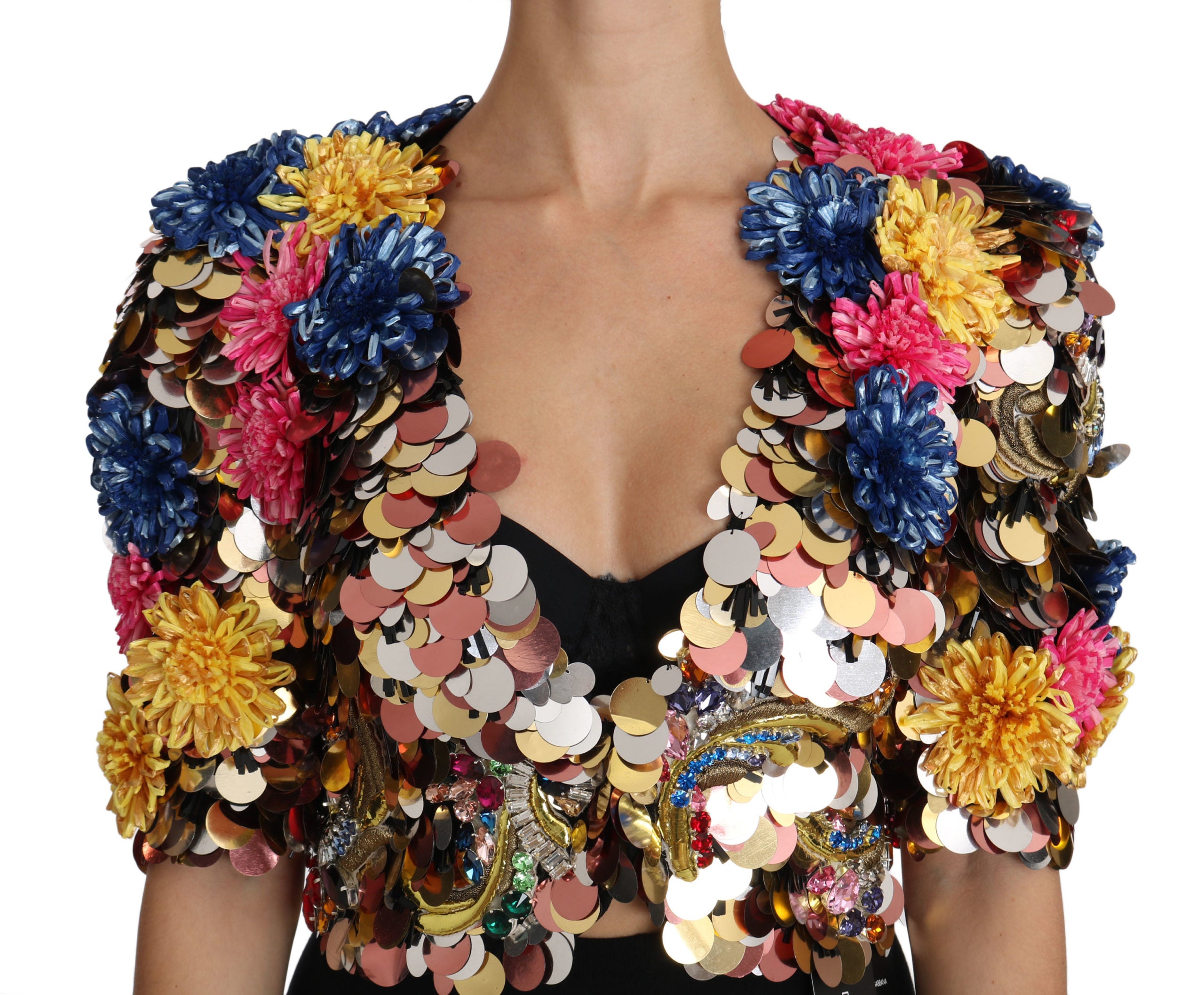 Dolce & Gabbana Crystal Sequined Floral Jacket Women's Coat