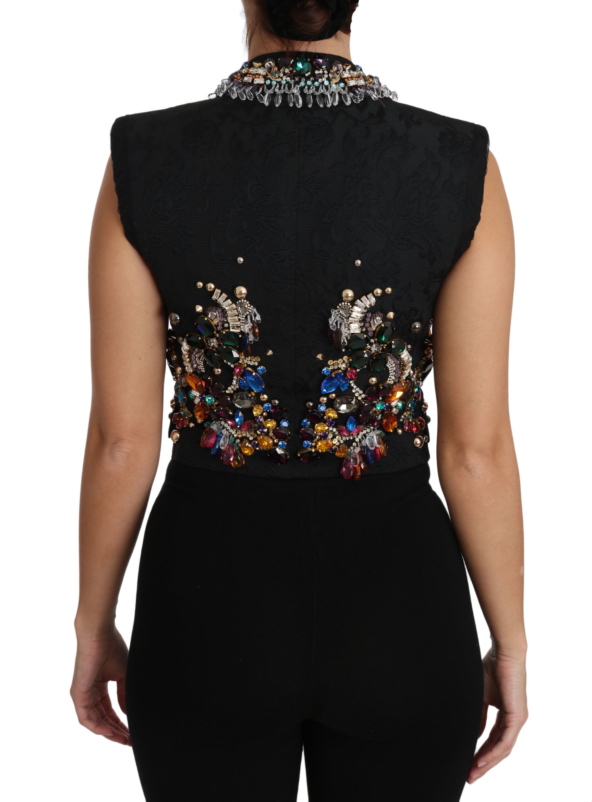 Dolce & Gabbana Black Crystal Sicily Vest Women's Waistcoat