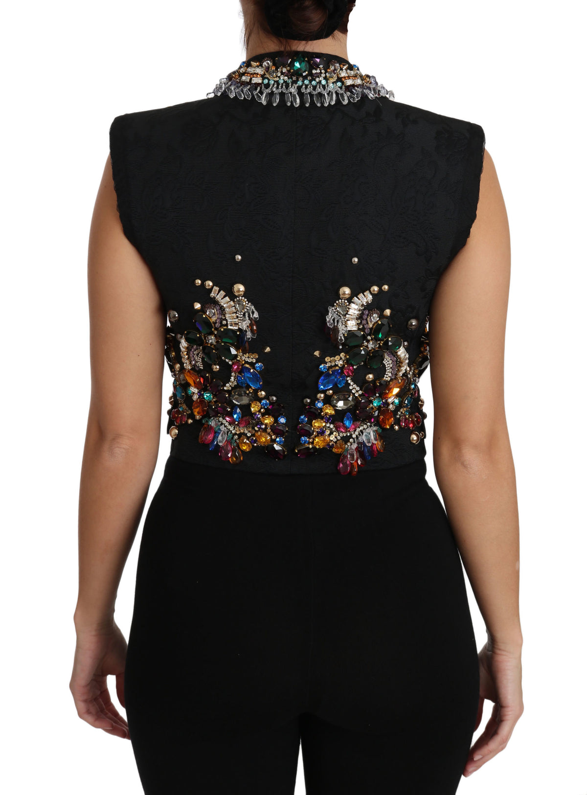 Dolce & Gabbana Black Crystal Sicily Vest Women's Waistcoat