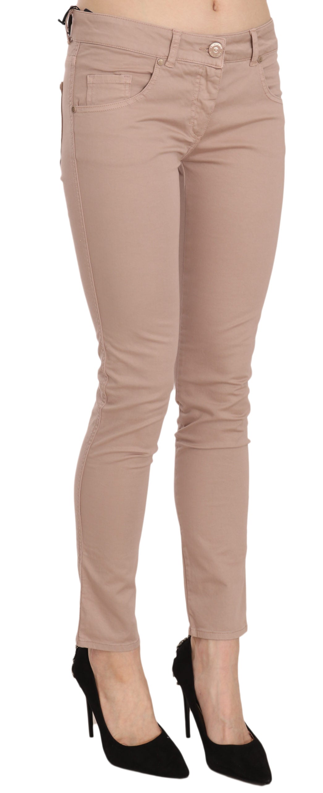 CRISTINAEFFE Brown Low Waist Slim Fit Skinny Cotton Women's Pants