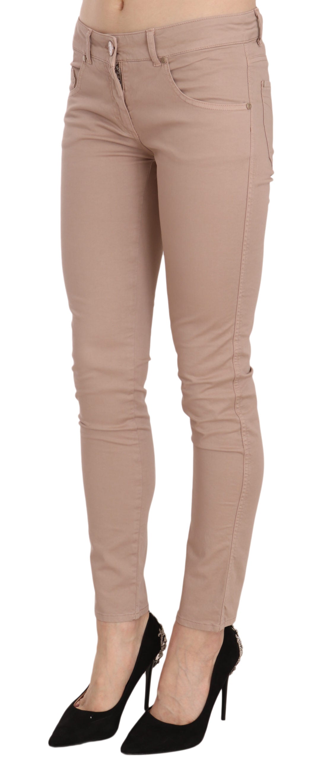 CRISTINAEFFE Brown Low Waist Slim Fit Skinny Cotton Women's Pants
