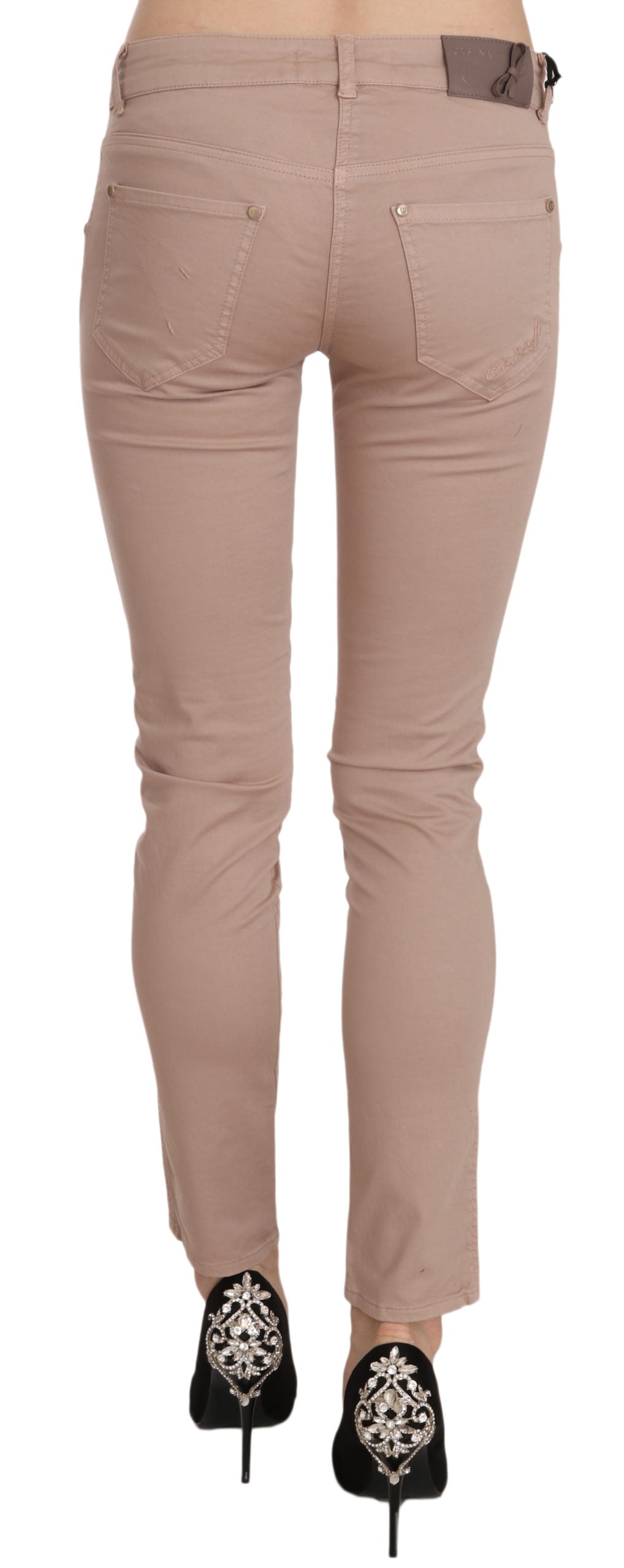 CRISTINAEFFE Brown Low Waist Slim Fit Skinny Cotton Women's Pants