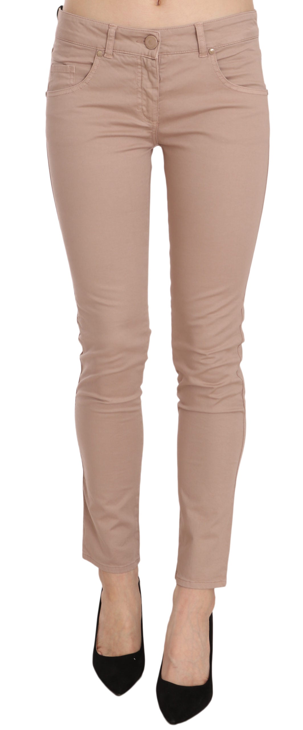 CRISTINAEFFE Brown Low Waist Slim Fit Skinny Cotton Women's Pants