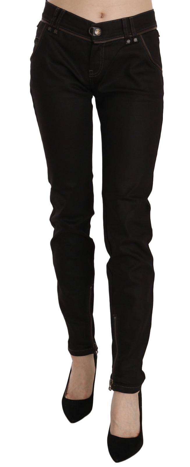 John Galliano Cotton Black Mid Waist Skinny Denim Women's Jeans