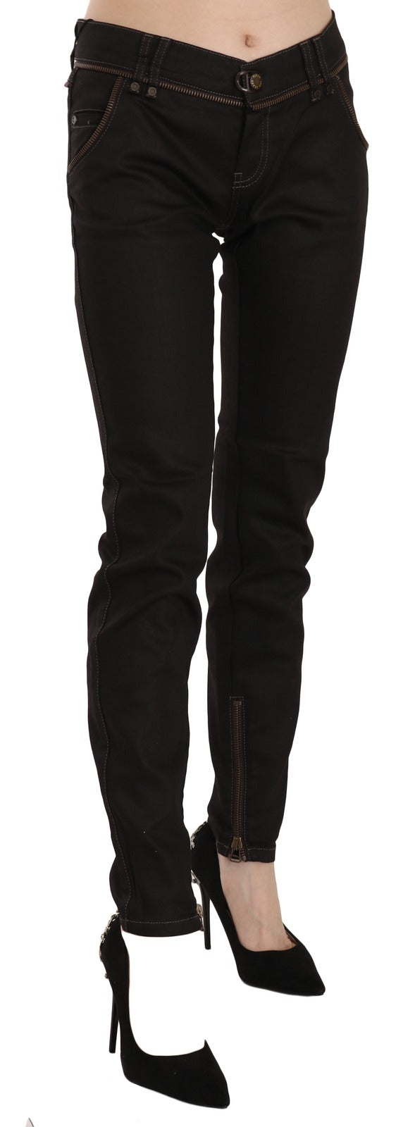 John Galliano Cotton Black Mid Waist Skinny Denim Women's Jeans