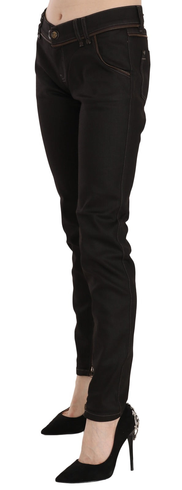 John Galliano Cotton Black Mid Waist Skinny Denim Women's Jeans