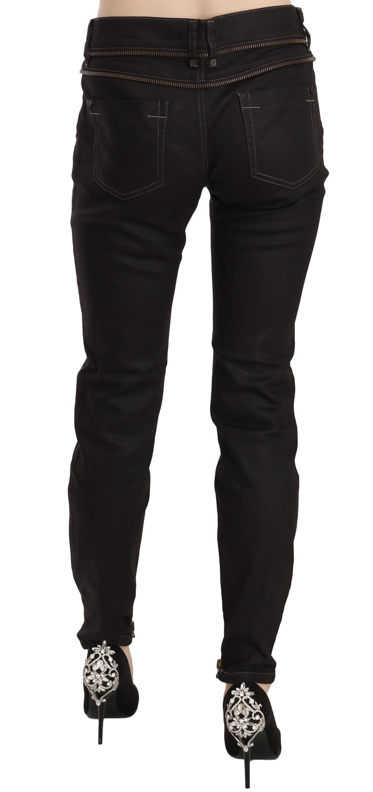 John Galliano Cotton Black Mid Waist Skinny Denim Women's Jeans