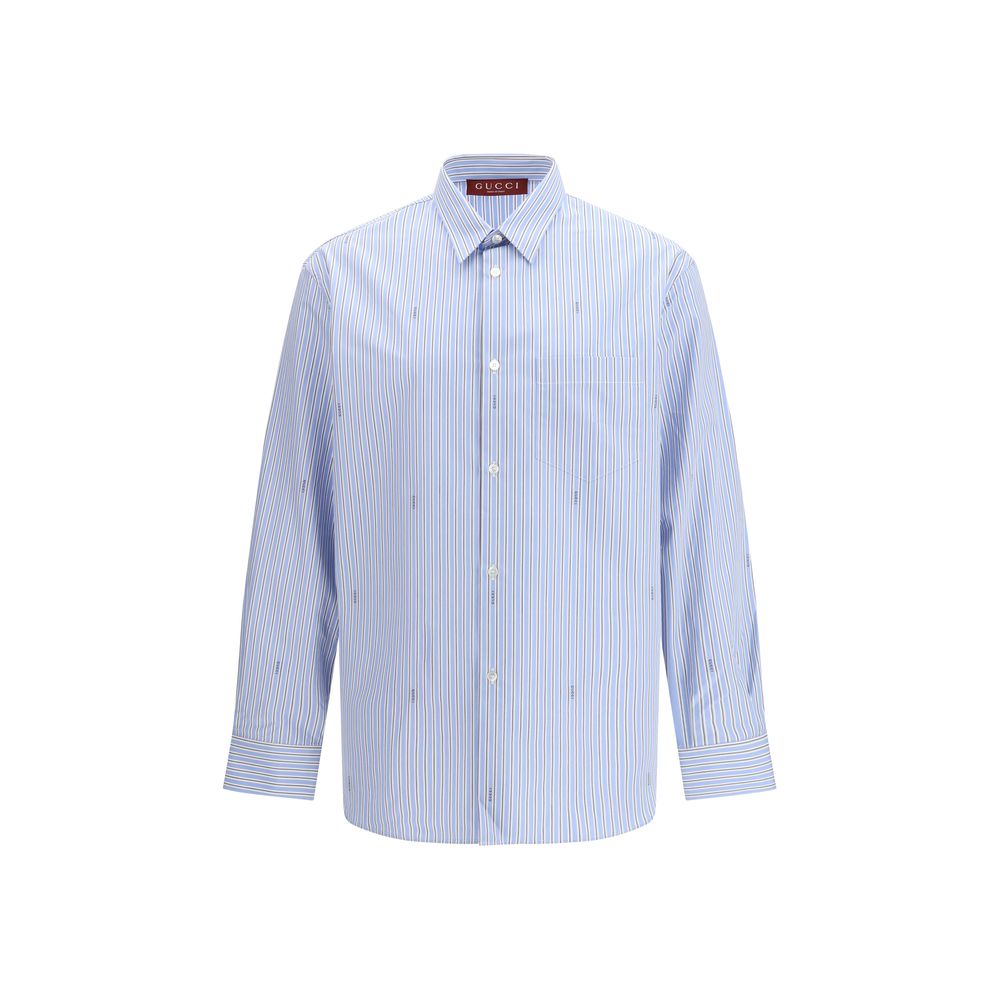 Gucci Blue Cotton Pattern Men's Shirt