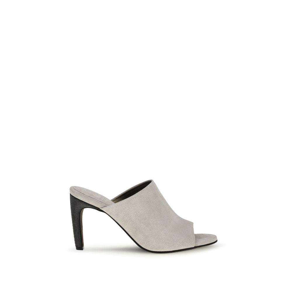 Brunello Cucinelli Gray Calf Leather Bos Taurus Women's Mules