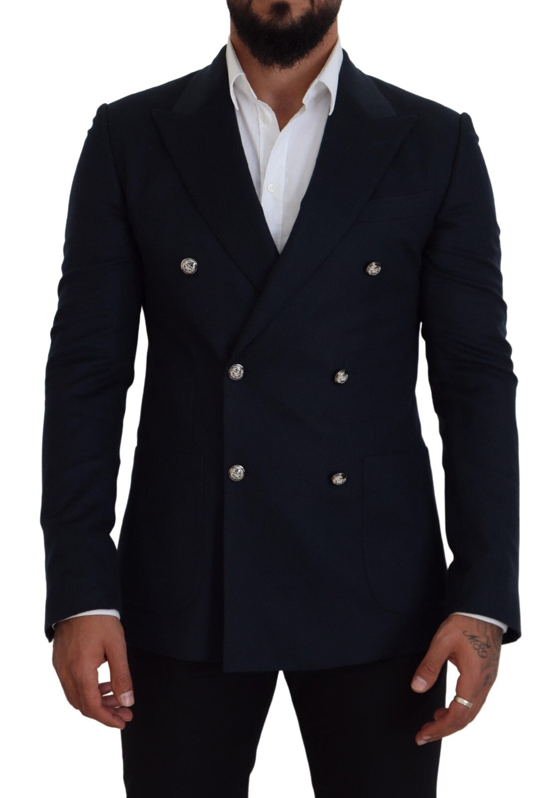 Dolce & Gabbana Blue Double Breasted Formal Coat Men's Blazer