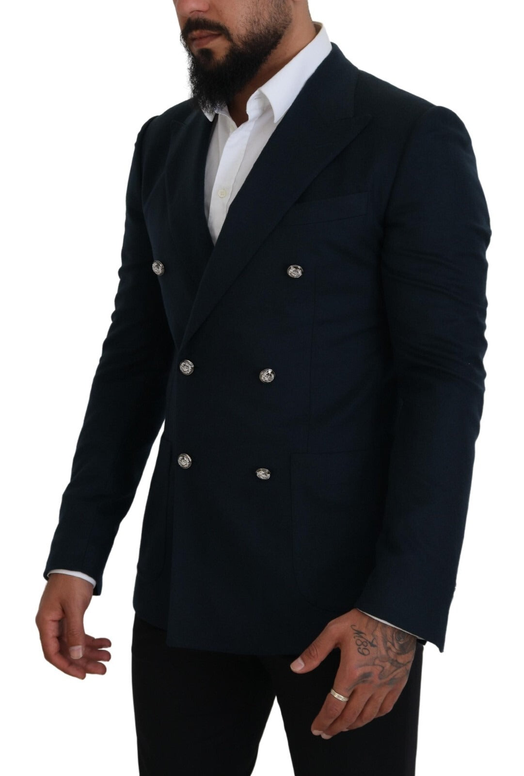 Dolce & Gabbana Blue Double Breasted Formal Coat Men's Blazer