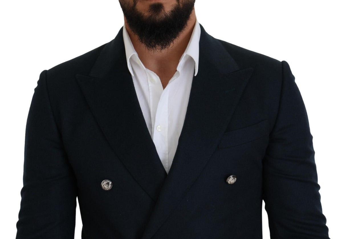 Dolce & Gabbana Blue Double Breasted Formal Coat Men's Blazer