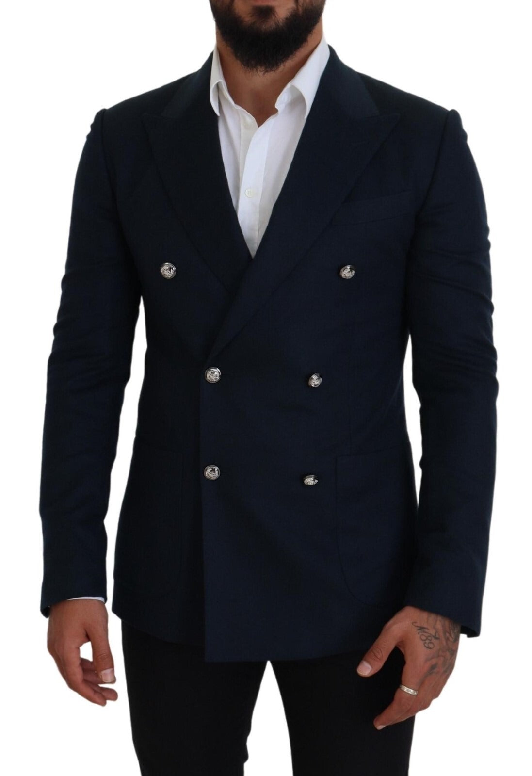 Dolce & Gabbana Blue Double Breasted Formal Coat Men's Blazer