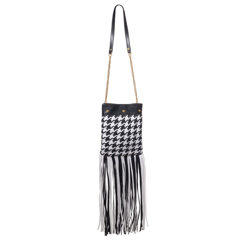 Versace Black And White Leather And Textile Shoulder Women's Bag