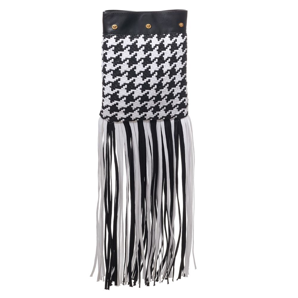 Versace Black And White Leather And Textile Shoulder Women's Bag