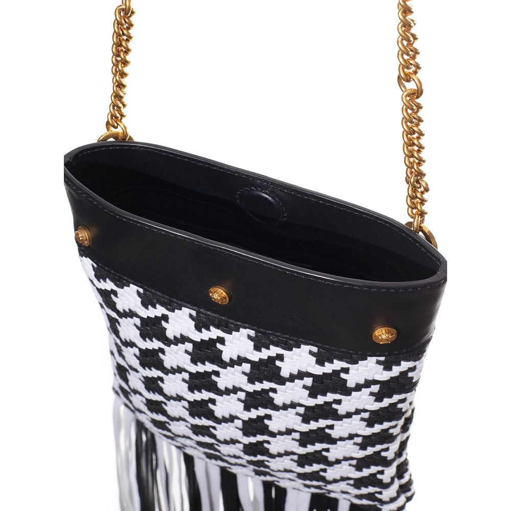 Versace Black And White Leather And Textile Shoulder Women's Bag