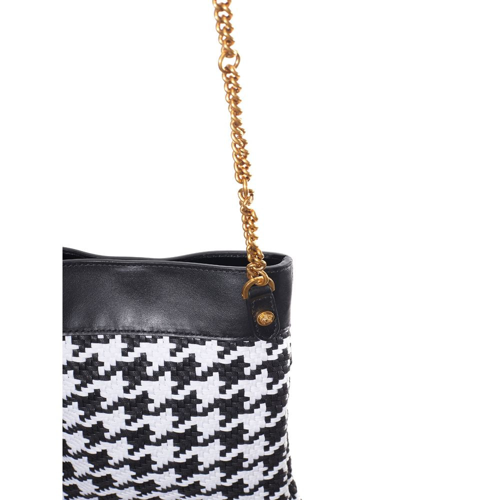 Versace Black And White Leather And Textile Shoulder Women's Bag