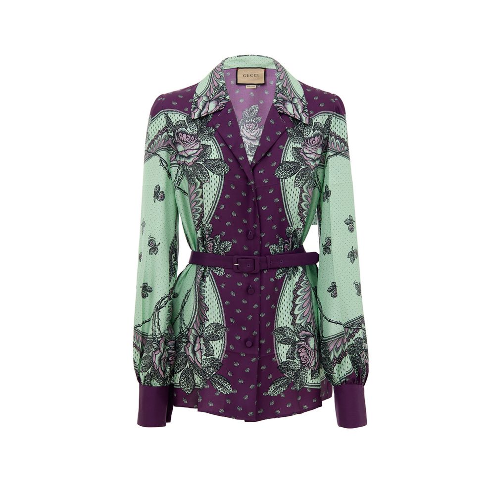 Gucci Green Silk Pattern Women's Shirt