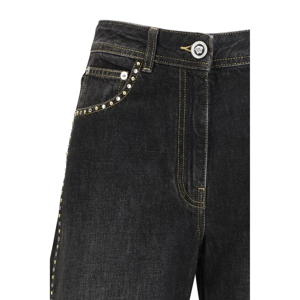 Versace Black Cotton Straight-Leg Women's Jeans