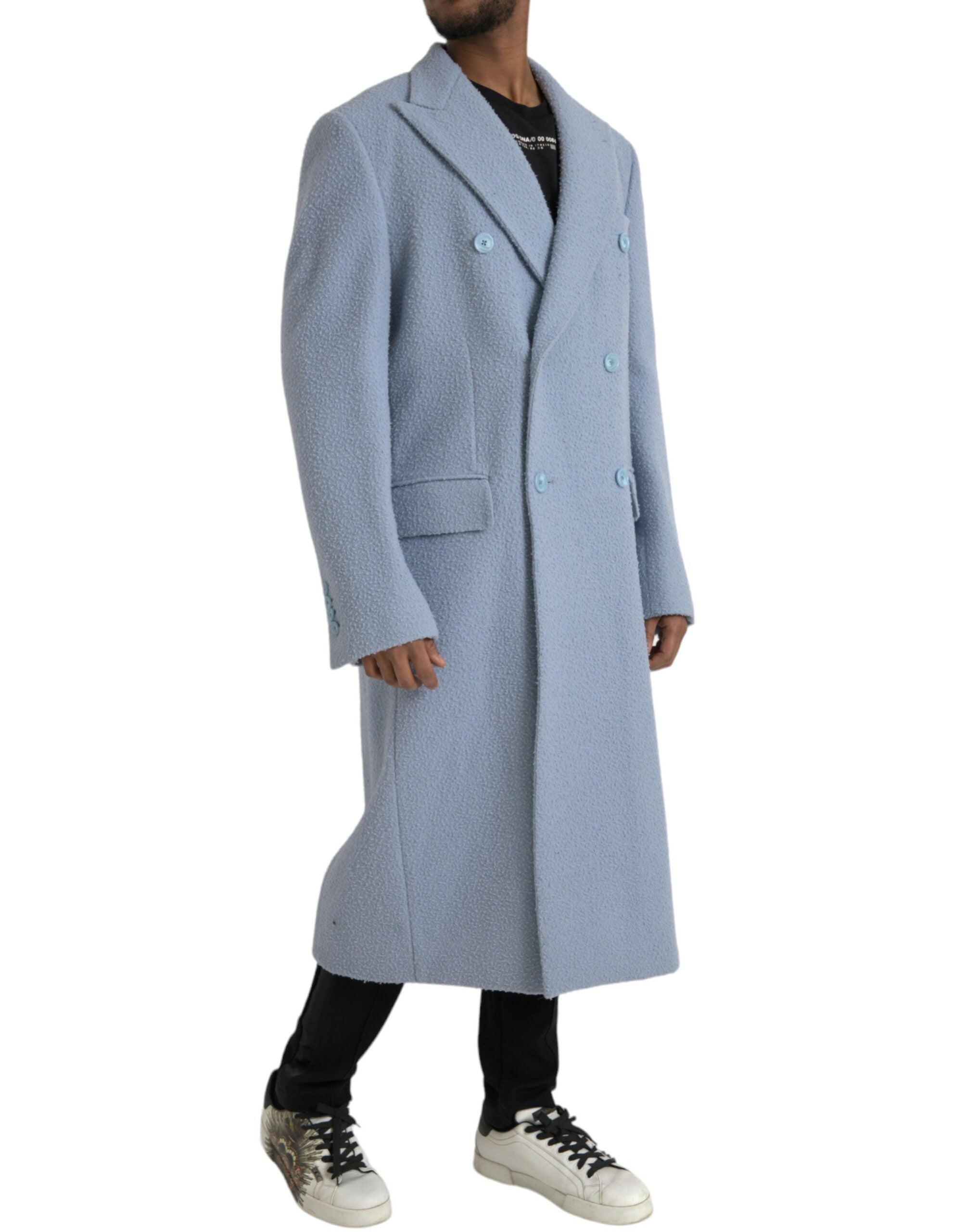 Dolce & Gabbana Blue Cashmere Trench Men's Coat