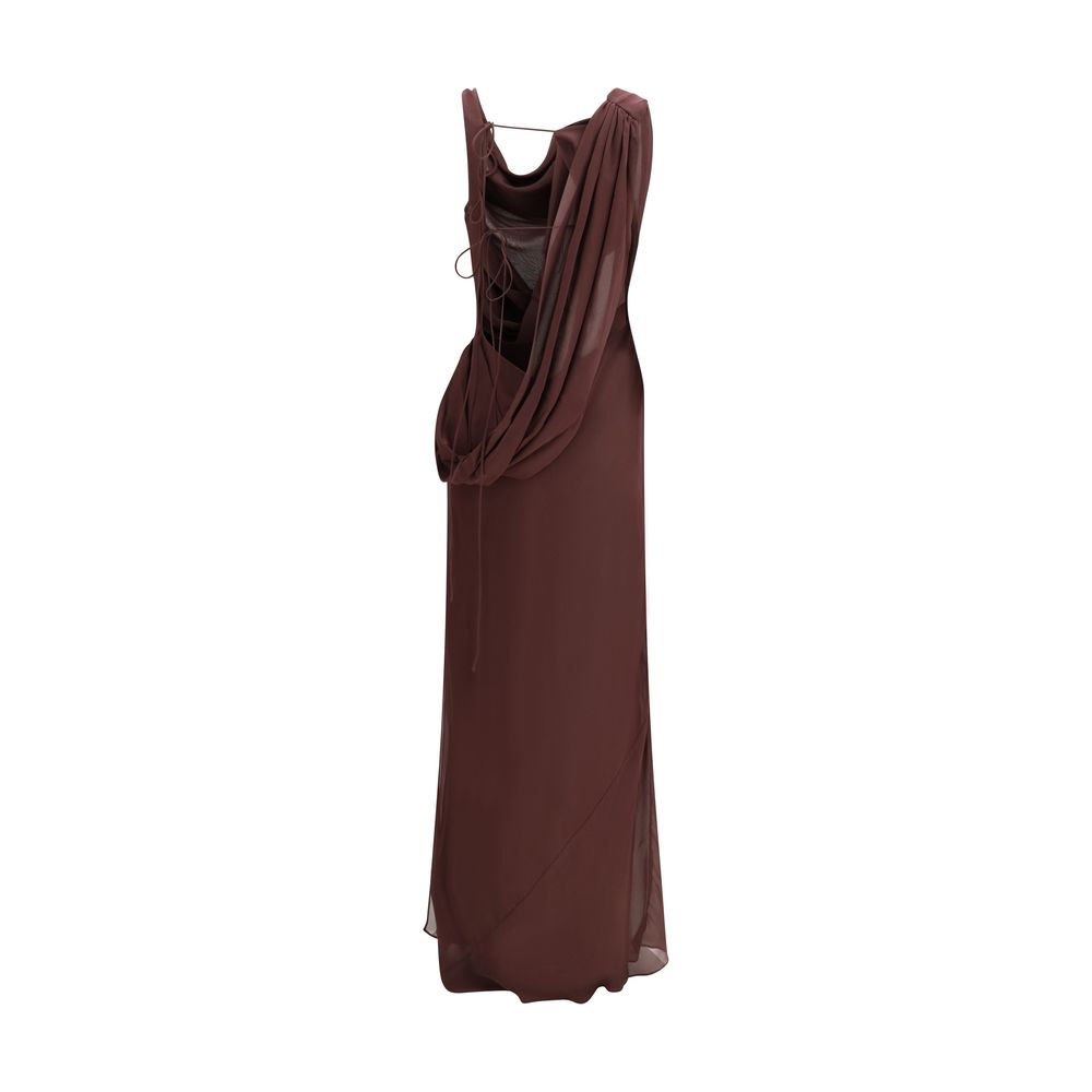 The Andamane Brown Silk Long Women's Dress