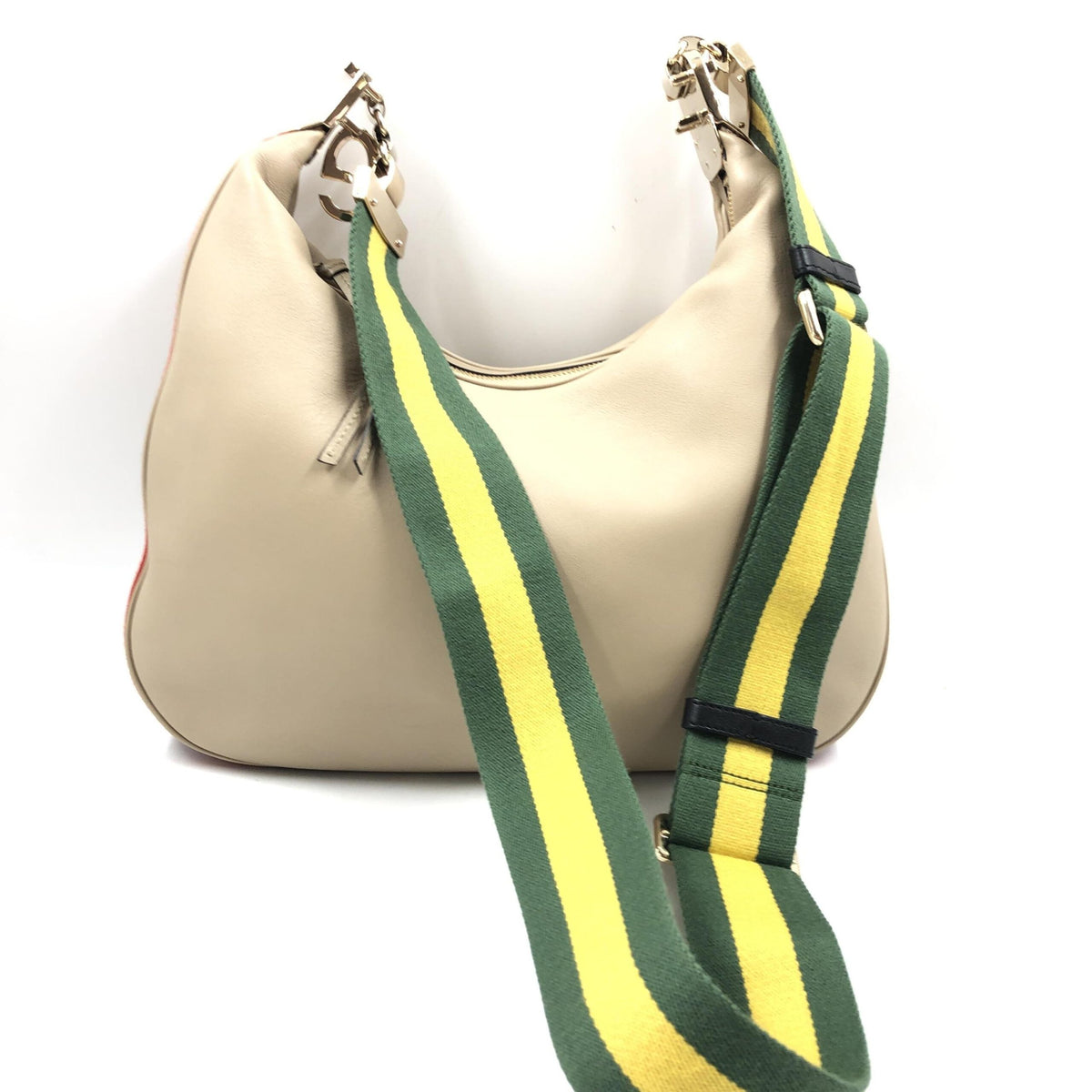 Gucci Gucci Aria Calfskin Web Large Attache Shoulder Bag Women's Beige (Pre-Owned)