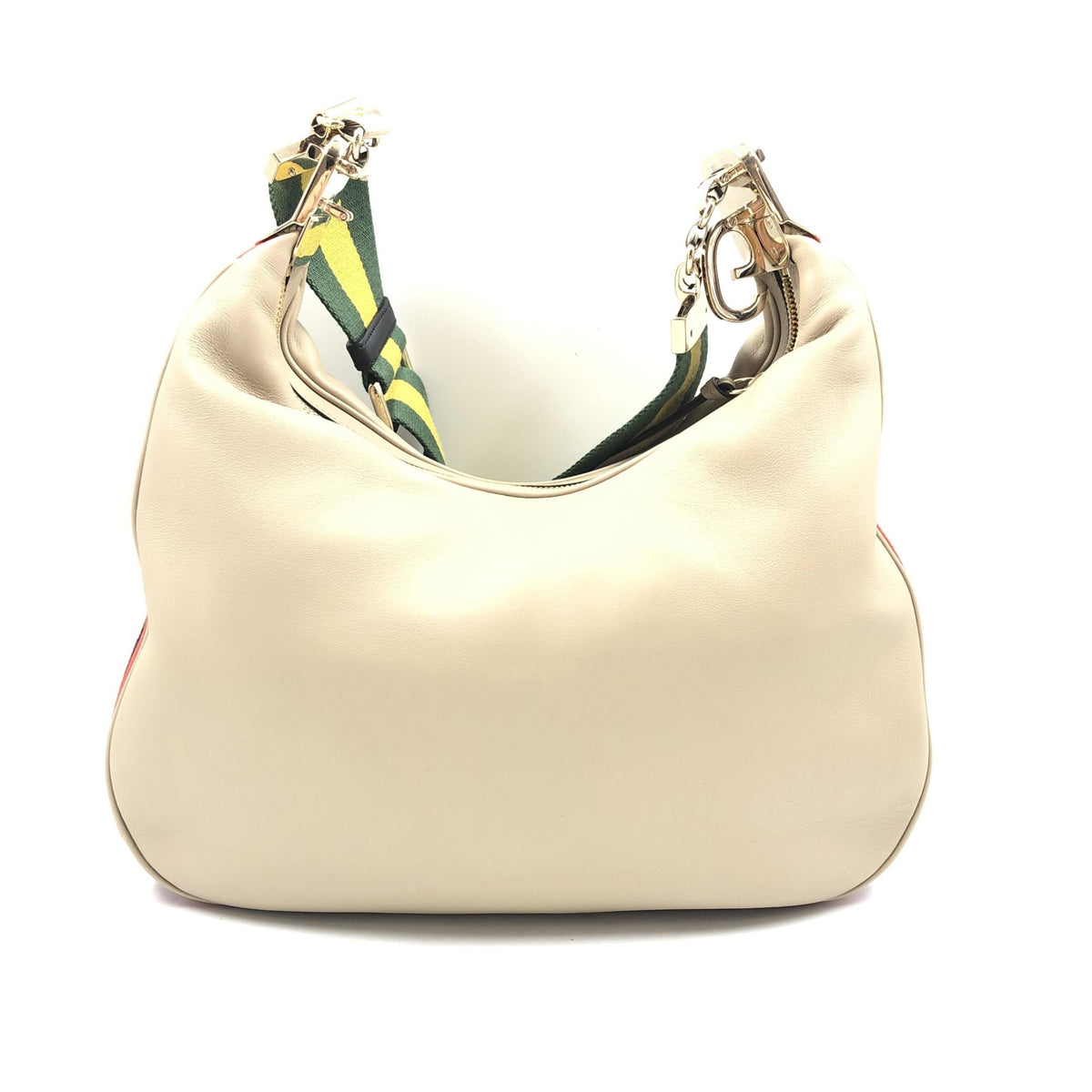 Gucci Gucci Aria Calfskin Web Large Attache Shoulder Bag Women's Beige (Pre-Owned)