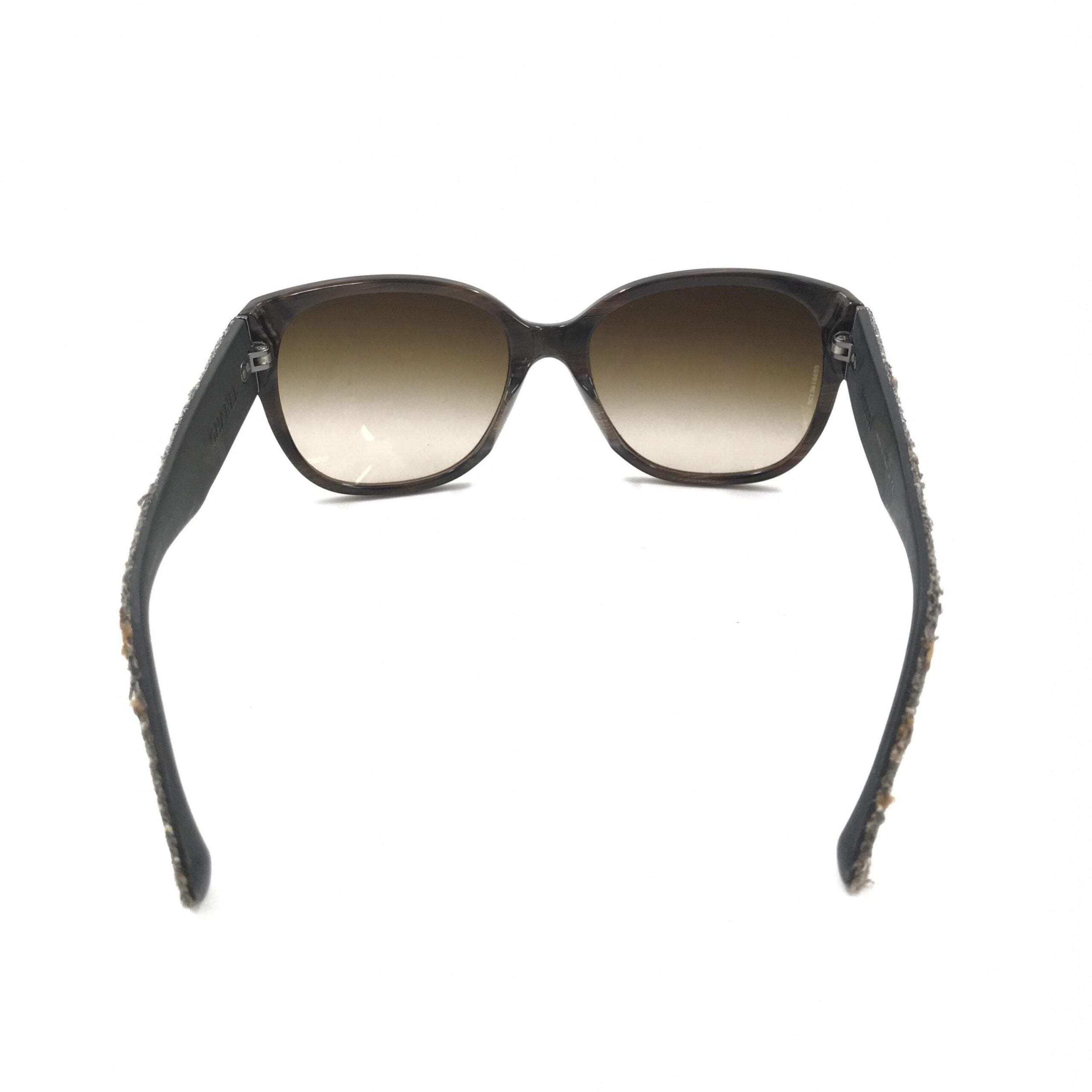 Chanel Brown Frame With Tweed Accents Women's Sunglasses (Pre-Owned)
