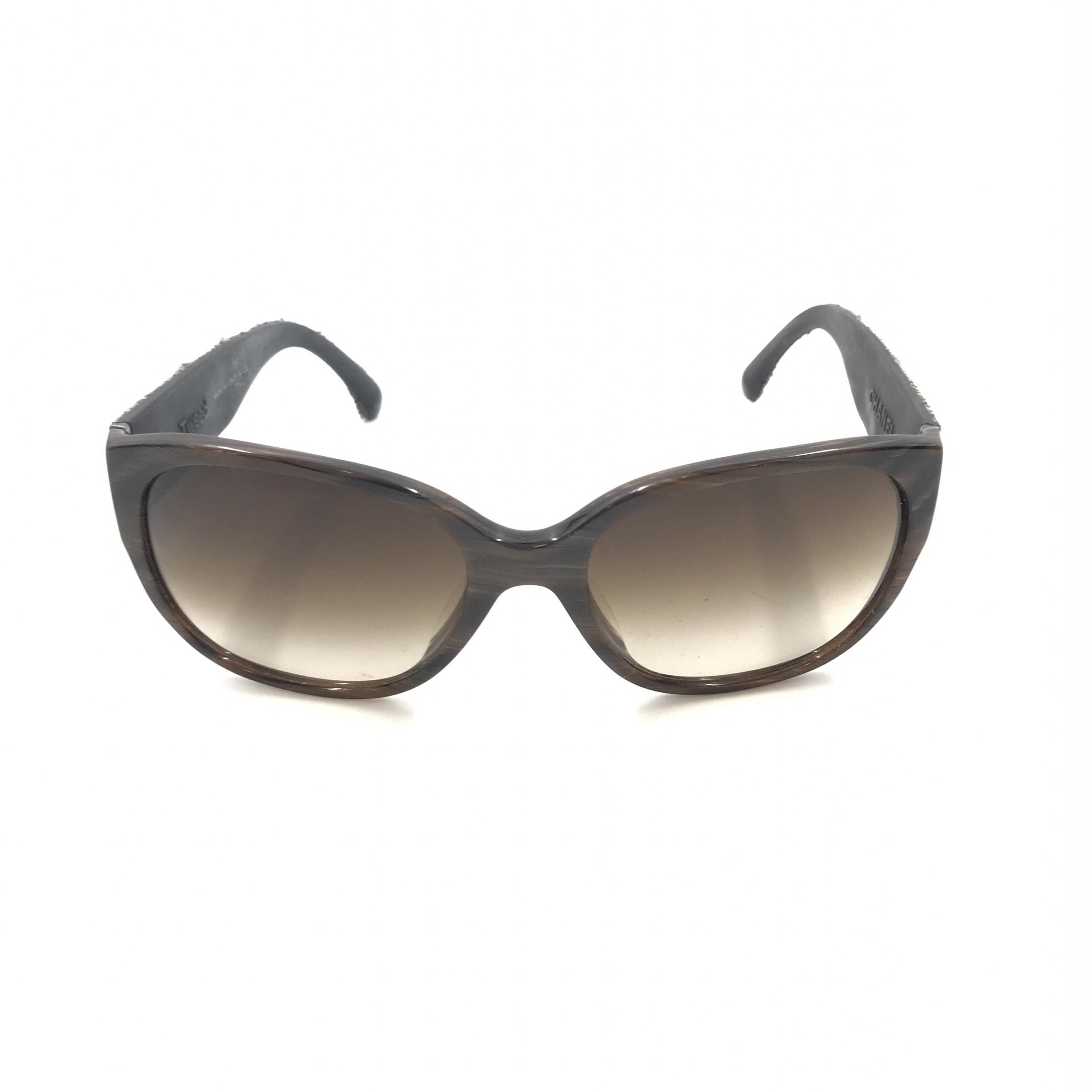 Chanel Brown Frame With Tweed Accents Women's Sunglasses (Pre-Owned)